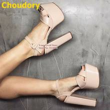 Choudory Nude Patent Leather Chunky Heel Sandals High Platform Buckle Strap Dress Shoes Women Luxury Wedding Pumps Size46 2024 - buy cheap