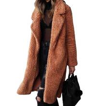 Casaco de pelúcia sintético feminino, casaco longo de inverno, quente para mulheres, sobretudo de pelúcia para outono 2024 - compre barato