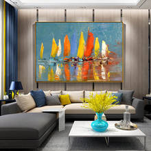 100% Handpainted Modern Abstract Sailboat Oil Painting On Canvas Art Gift Home Decoration Living Room Wall Art Frameless Picture 2024 - buy cheap