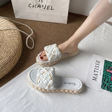 Moda verão mulher de malha dedo do pé aberto plana sandália chinelos sapatos senhoras feminino plana slides chinelos confortáveis 2024 - compre barato