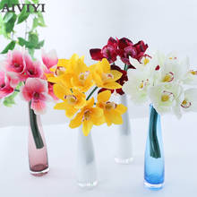 7 galhos de cymbidium decoração para casa, flores artificiais de casamento, jardim, decoração de natal, flor falsa, buquê de orquídea de seda 2024 - compre barato