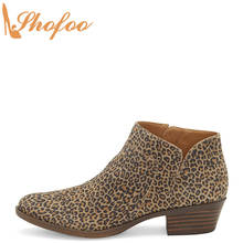 Leopard Animal Prints Ankle Boots Med Chunky Heels Woman Round Toe Booties Zip Large Size 12 15 Ladies Fashion Sexy Shoes Shofoo 2024 - buy cheap