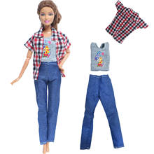 Roupas com estampa fofa de desenhos animados, camiseta + casaco + calças, roupas da moda para boneca barbie acessórios bebê brinquedo de casa diy 2024 - compre barato