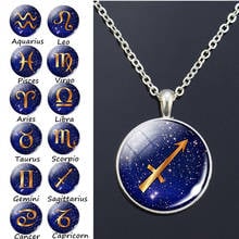 12 constellations sign Pendant Necklace Glass Cabochon Metal Round Zodiac pendant Birthday Gifts 2024 - buy cheap