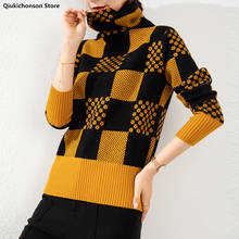 Turtleneck Autumn Winter Sweater Women Pullover Korean Contrast Color Vintage Plaid Pullover Sweaters Knitted Jumpers sweater 2024 - buy cheap
