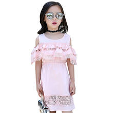 Girl Dress Party Off Shoulder Lace Vestidos For Children Solid Summer Dress For Girl Teenage Clothes For Girls 6 8 10 12 13 14 2024 - buy cheap