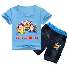 Детская одежда для мальчиков, шорты с героями мультфильмов, джинсовые штаны, спортивный костюм для малышей, футболка с коротким рукавом, джинсовые комплекты одежды 2024 - купить недорого