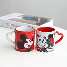 Taza de cerámica de Mickey y Minnie de Disney, vaso creativo de desayuno de corazón de melocotón de 250ml, taza de avena 2024 - compra barato