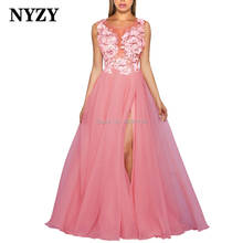 Vestido de fiesta de noche de Organza, Rosettes transparentes con abertura alta, Sexy, Coral, NYZY P102A, 2020 2024 - compra barato