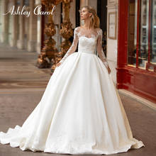 Ashley Carol-Vestido De novia De satén con chaqueta, elegante, con apliques, línea A, Vintage, 2021 2024 - compra barato