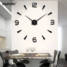 Muhsein 2021 moderno relógio de parede 3d número grande tamanho relógio de quartzo mudo decoração da sua casa diy adesivos de parede relógio frete grátis 2024 - compre barato