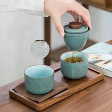 Bule de cerâmica verde, conjunto de chá de viagem, saco portátil um pote a copo de cerâmica, copo de desligamento rápido ao ar livre 2024 - compre barato