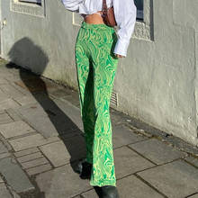 Pantalones de chándal con estampado de Cachemira para mujer, pantalón de pierna ancha, color verde, de cintura alta, a la moda, gran tamaño, para verano, 2021 2024 - compra barato