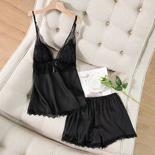 Black Lace Sexy Pajamas Suit Homewear Casual Satin Female Nightwear Intimate Lingerie Novelty Pyjamas Sleep Set Home Clothing 2024 - buy cheap