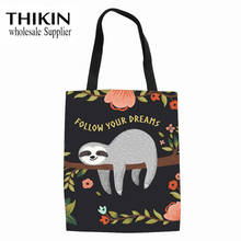 THIKIN Women's Canvas Tote Bags Cartoon Sloth Print Webshop Eco Foldable Shopping Bag Cute Animal Durable Girl Magazine Handbags 2024 - buy cheap