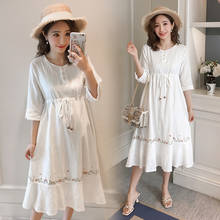 Summer Fashion Embroidery Cotton Maternity Long Dress Slim Waist Clothes for Pregnant Women Elegant Slim Pregnancy Clothing 2024 - buy cheap