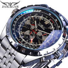 Jaragar-reloj automático de cristal azul para hombre, pulsera mecánica de acero inoxidable, con fecha, color negro y plateado, luminoso, para negocios 2024 - compra barato