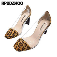 Italian Block Leopard Print High Heels Shoes 3 Inch Pvc Chunky Pumps Transparent Clear Size 4 34 Beige Square Toe Ladies Suede 2024 - buy cheap