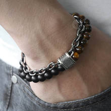 Davieslee pulseira de metal masculina, bracelete com contas de aço inoxidável para homens, corrente de cabo de ligação, joias masculinas ldb33 2024 - compre barato