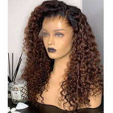 Peruca com cabelo humano encaracolado, pré-arrancado, cabelo natural, marrom escuro, front lace, 360 2024 - compre barato
