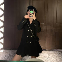 Goohojio 2020 vestido retrô vintage preto, novo vestido de festa plissado feminino outono manga comprida vestido feminino chamativo vestidos para mulheres 2024 - compre barato