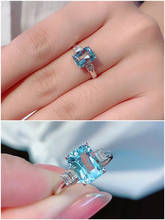 Fashion blue crystal aquamarine topaz gemstones diamonds rings for women white gold silver color jewelry bague bijoux gifts new 2024 - buy cheap