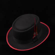 Masculino feminino chapéu de chapéu de fedora plana chapéu de torta de porco vermelho pena chapéu de igreja chapéu de jazz tamanho 58cm 2024 - compre barato