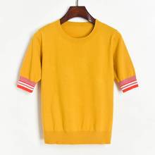 Simply Chic Tshirt Women Gold Tshirt 2020 Summer O Neck Short Sleeve T Shirts Knitted Tee Tops 2024 - buy cheap