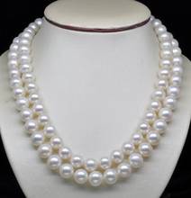 2row Double Strand AAA+ 8-10MM WHITE SEA SHELL PEARL NECKLACE 925 Silver CLASP 2024 - buy cheap