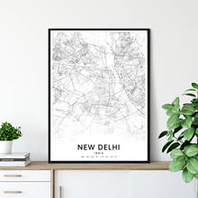 Черный, белый, Нью-Дели, Индия, Карта города, художественный плакат, современное настенное искусство, холст, живопись, скандинавские декоративные картины, офис, домашний декор 2024 - купить недорого
