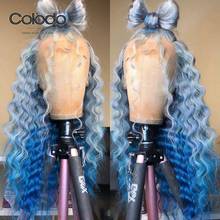 Ombre Blue Green Deep Wave Frontal Wig Pre Plucked 13x4 Ginger Lace Front Wig Glueless Transparent Lace Human Hair Wigs COLODO 2024 - buy cheap