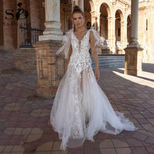 SoDigne 2022 Bohemian Wedding Dresses V Neck Lace Appliques Bridal Gowns Sexy Backless Boho Wedding Party Dresses 2024 - buy cheap