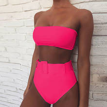 2021 High Waist Bikini Sexy Black Swimwear Women Swimsuit High Leg Bandeau Bikinis Set Swimming Bathing Suit 2024 - buy cheap