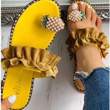 Summer Women Slipper Black Flat Pearl Sandals Pineapple Toe Ring Sandals Slip On Flip Flops Beach Slides Casual Women Shoes 43 2024 - buy cheap