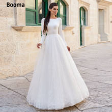 Booma Белые пляжные свадебные платья с длинным рукавом Boho блестящее Кружевное Свадебное винтажное платье принцессы размера плюс простое свадебное платье 2024 - купить недорого