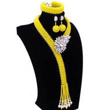 Conjunto de joias artesanal africano, 4 joias amarelas com borla, grande design nigeriano, acessórios para casamento, frete grátis 2024 - compre barato