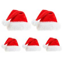 5Pcs Double Layer Plush Christmas Hat Extra Thicken Cute Pompom Santa Claus Cap Xmas Holiday Party Decoration Prop 2024 - buy cheap