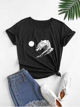 Camiseta con estampado de Luna y ondas para mujer, ropa informal 100% de algodón, hipster, grunge, unisex 2024 - compra barato