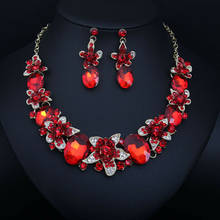 Dubai conjuntos de jóias de casamento strass cristal statement nupcial colar brincos conjuntos moda feminina vermelho gema pedra gargantilha babadores 2024 - compre barato