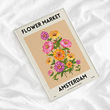 Ramo de flores de colores del mercado de flores, póster de las coordenadas de Amsterdam, arte de flores Lilium, impresión en lienzo para decoración del hogar 2024 - compra barato