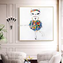 Arthyx Handpainted Abstract Knife Fashion Cat Animal Oil Painting On Canvas Modern Pop Art Wall Picture For Kids Room Home Decor 2024 - buy cheap