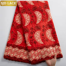 SJD LACE Red Dry Lace Fabric With Stones Embroidery African Lace Fabric 2021 New Arrival Cheap Sale For Wedding Dress Sew A2395 2024 - buy cheap