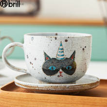 Creative Hand Painted Ceramic Cat Coffee Cup Japanese Pottery Espresso Cups Porcelain Cup Teacup and Saucer Set Vintage Tazas 2024 - buy cheap