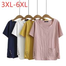 New 2021 Ladies Summer Plus Size Tops For Women Large Short Sleeve Loose Washed Cotton Pocket Pink White T-shirt 3XL 4XL 5XL 6XL 2024 - buy cheap