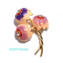 Fashion Jewelry Lotus Flower Brooch for Women Gold Color Rhinestone Brooch Gradient Painted Alloy Breast Pin Garments Lady Gifts 2024 - buy cheap