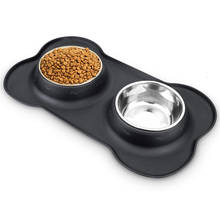 Antislip Double Dog Bowl With Silicone Mat Durable Stainless Steel No Spill Feeding Bowl Drinking Water Food Feeder  Pet Supplie 2024 - buy cheap