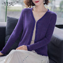 YISU 2021 Spring Women Sweater Cardigan v-Neck Solid color Wool Spring tops Simple Female Long sleeve Casual Knitted Cardigan 2024 - buy cheap