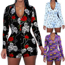Sexy Women V-neck  Bodycon Sleepwear  Button Short Romper home wear Tracksuit Pajamas  Leotard Long Sleeve  Jumpsuit Overalls 2024 - buy cheap