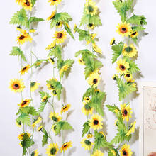 Faixa de girassol de seda 260cm, videira, flores artificiais com folhas verdes, guirlanda suspensa, jardim, decoração de casamento para casa 2024 - compre barato