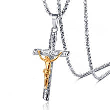 Aço inoxidável jesus cruz religioso pingente colar ouro deus igreja jóias colares para ele presente com corrente 2024 - compre barato